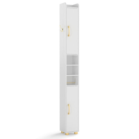 Narrow Bathroom Storage Cabinet with Open Shelves and Toilet Paper Holder-White W2B