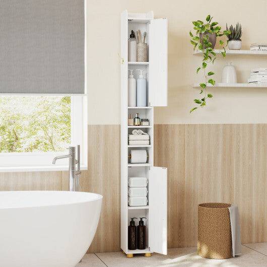 Narrow Bathroom Storage Cabinet with Open Shelves and Toilet Paper Holder-White W2B