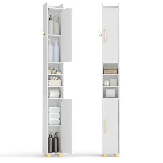Narrow Bathroom Storage Cabinet with Open Shelves and Toilet Paper Holder-White W2B