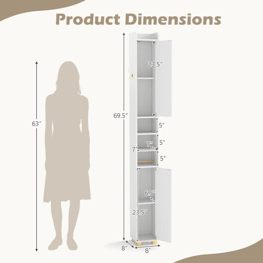 Narrow Bathroom Storage Cabinet with Open Shelves and Toilet Paper Holder-White W2B
