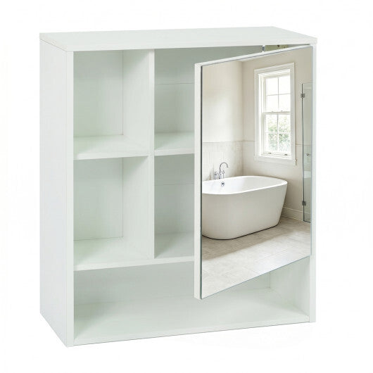 Wall-Mounted Mirror Cabinet with 2 Hidden Shelves and 3 Open Compartments-Black W2B