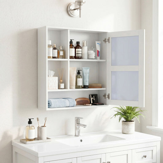 Wall-Mounted Mirror Cabinet with 2 Hidden Shelves and 3 Open Compartments-Black W2B