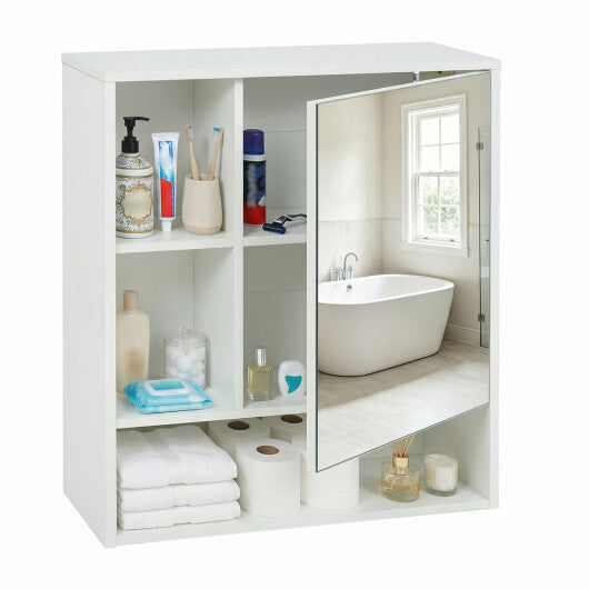 Wall-Mounted Mirror Cabinet with 2 Hidden Shelves and 3 Open Compartments-Black W2B