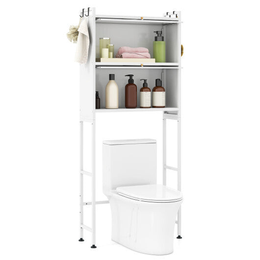 Over-the-toilet Cabinet Bathroom Organizer with 2 Flip-up Cabinets-White W2B