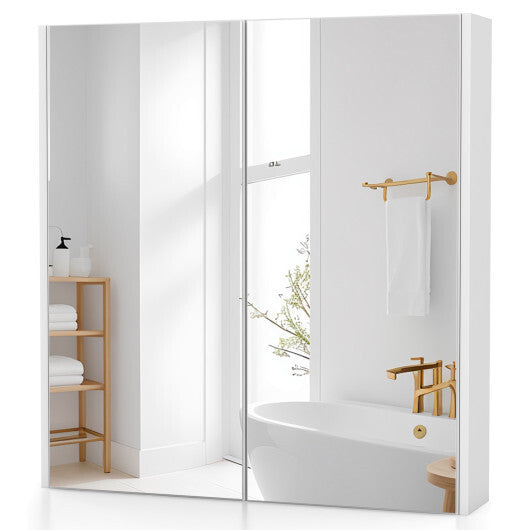 Double Door Bathroom Wall Cabinet with Mirror and Adjustable Shelf W2B