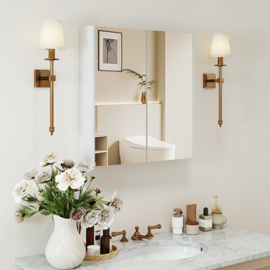 Double Door Bathroom Wall Cabinet with Mirror and Adjustable Shelf W2B