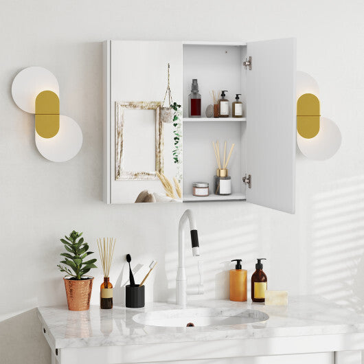 Double Door Bathroom Wall Cabinet with Mirror and Adjustable Shelf W2B