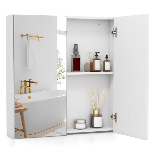 Double Door Bathroom Wall Cabinet with Mirror and Adjustable Shelf W2B