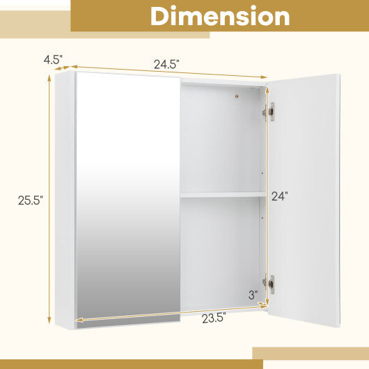 Double Door Bathroom Wall Cabinet with Mirror and Adjustable Shelf W2B