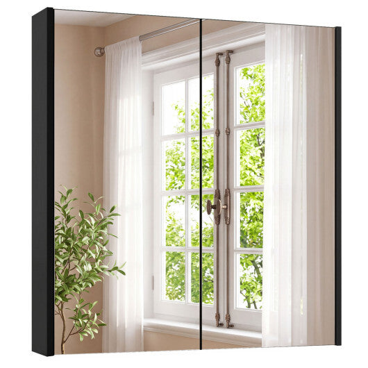 Double Door Bathroom Wall Cabinet with Mirror and Adjustable Shelf W2B