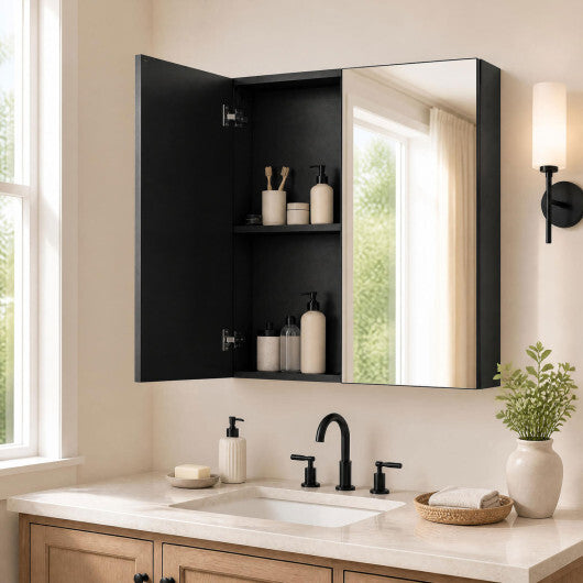 Double Door Bathroom Wall Cabinet with Mirror and Adjustable Shelf W2B