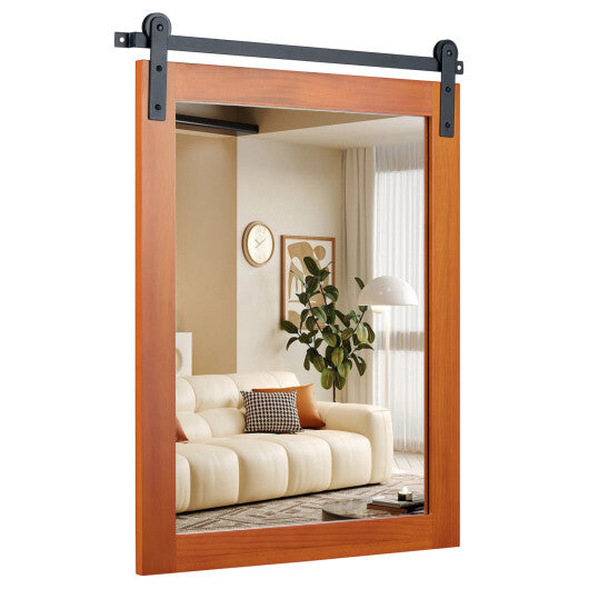 29" x 23" Rectangle Farmhouse Wall Mirror with Metal Bracket for Bathroom-Brown W2B