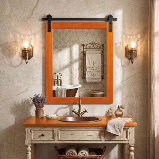 29" x 23" Rectangle Farmhouse Wall Mirror with Metal Bracket for Bathroom-Brown W2B