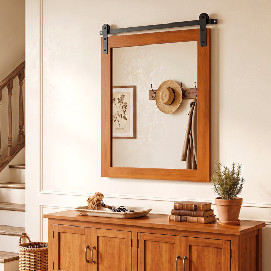29" x 23" Rectangle Farmhouse Wall Mirror with Metal Bracket for Bathroom-Brown W2B