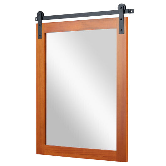 29" x 23" Rectangle Farmhouse Wall Mirror with Metal Bracket for Bathroom-Brown W2B