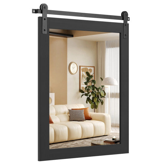 29" x 23" Rectangle Farmhouse Wall Mirror with Metal Bracket for Bathroom-Brown W2B