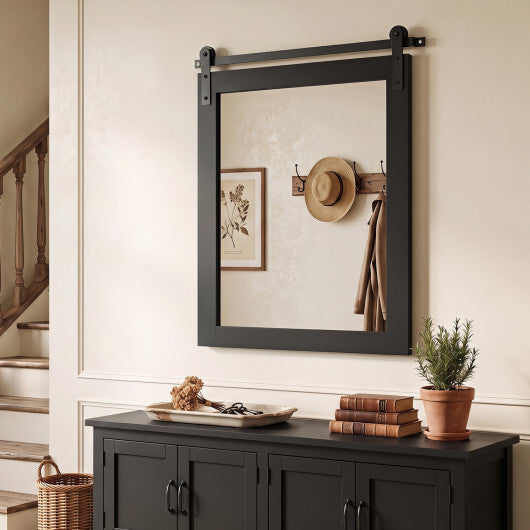 29" x 23" Rectangle Farmhouse Wall Mirror with Metal Bracket for Bathroom-Brown W2B