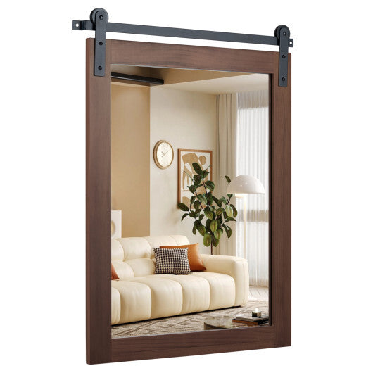 29" x 23" Rectangle Farmhouse Wall Mirror with Metal Bracket for Bathroom-Brown W2B