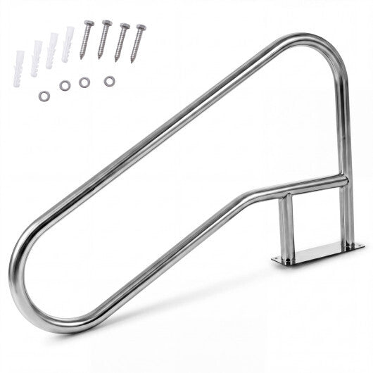 50 x 30 Inch Pool Handrail with Mount Base Plate for Water Parks-Silver W2B