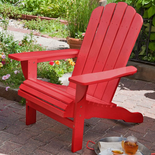 Outdoor Weather Resistant Eucalyptus Wood Adirondack Chair in Red Finish FastFurnishings