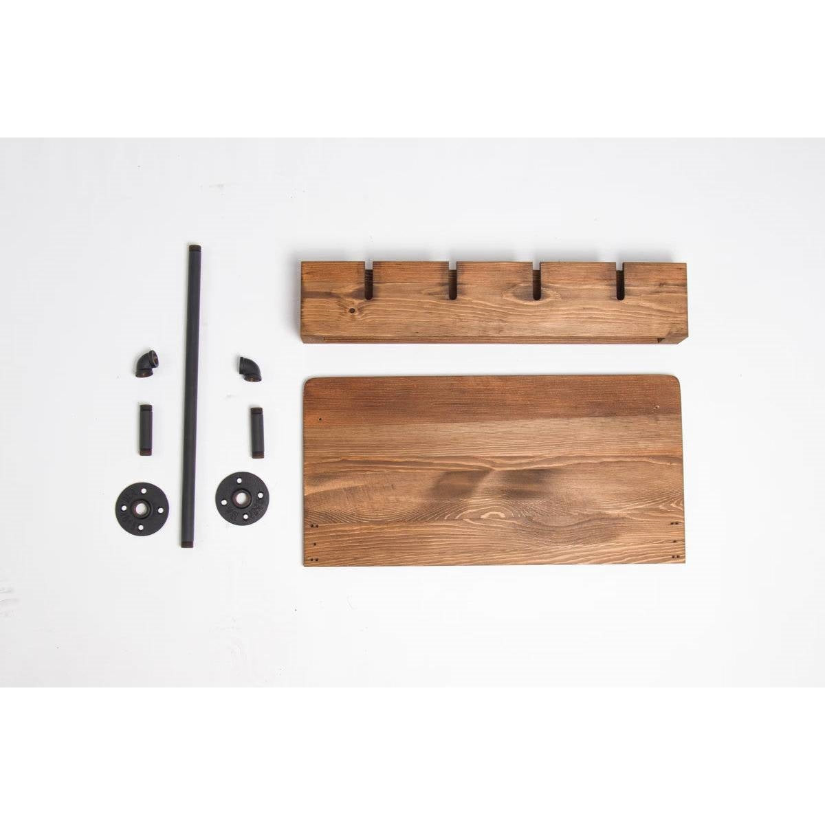 4 Bottle Rustic Farmhouse Wall Mounted Wine Rack with Glass Holder FastFurnishings
