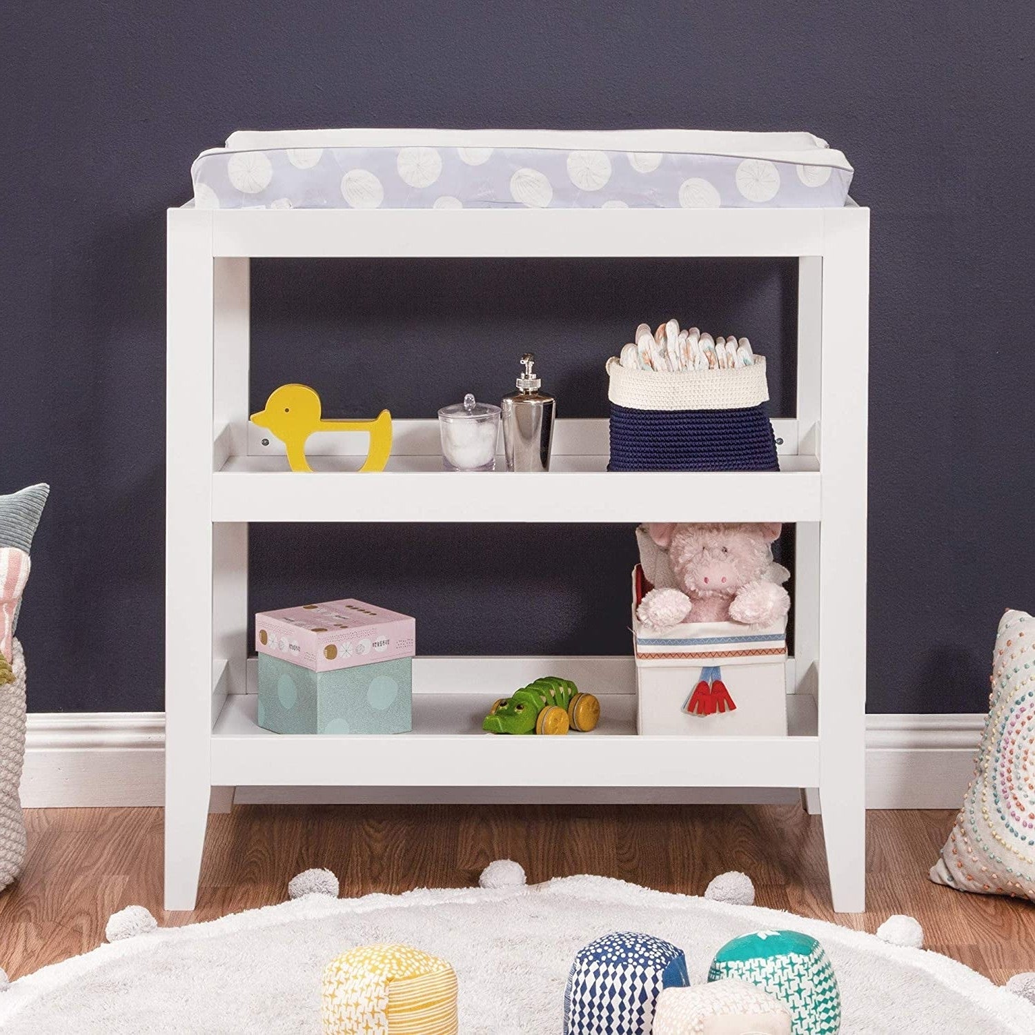 Modern White Baby Changing Table w/ 1-inch Waterproof Changing Pad FastFurnishings