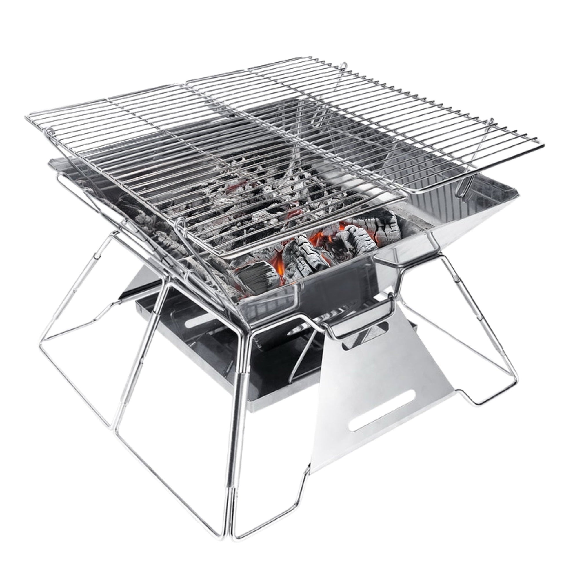 Brentwood 14 x 14 Inch Portable Stainless Steel Folding Charcoal BBQ Grill with Carry Bag W2B