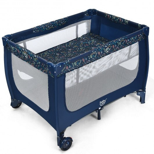 Portable Baby Playpen with Mattress Foldable Design-Gray W2B