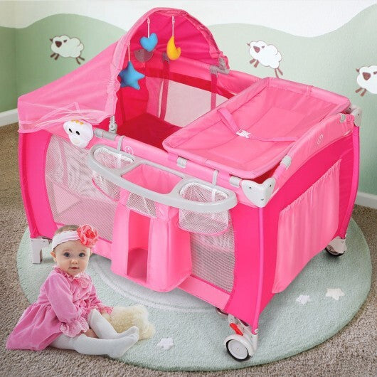 Foldable Baby Crib Playpen with Mosquito Net and Bag-Blue W2B