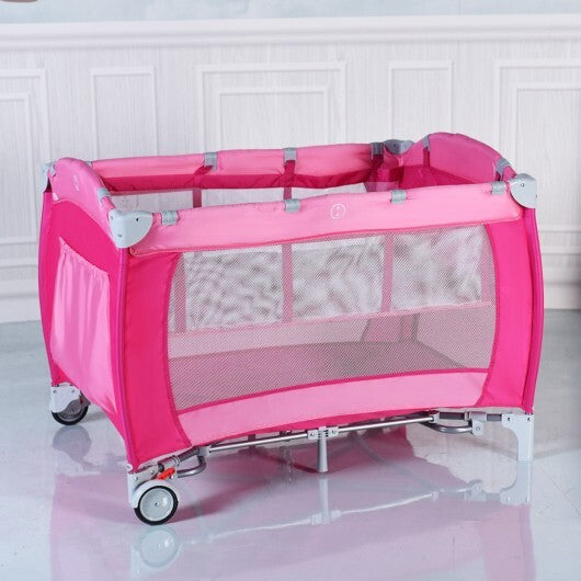 Foldable Baby Crib Playpen with Mosquito Net and Bag-Blue W2B