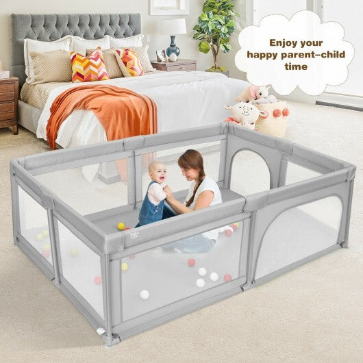 Extra-Large Safety Baby Fence with 50 Ocean Balls-Gray W2B