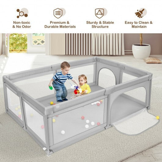 Extra-Large Safety Baby Fence with 50 Ocean Balls-Gray W2B