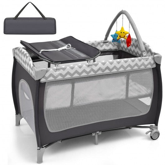 3-in-1 Portable Baby Playard with Zippered Door and Toy Bar-Blue W2B