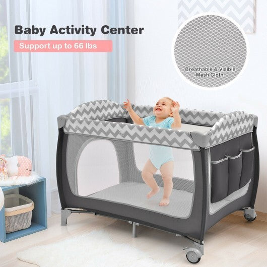 3-in-1 Portable Baby Playard with Zippered Door and Toy Bar-Blue W2B