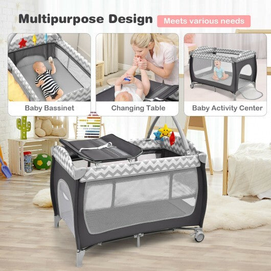 3-in-1 Portable Baby Playard with Zippered Door and Toy Bar-Blue W2B