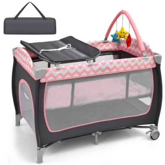3-in-1 Portable Baby Playard with Zippered Door and Toy Bar-Blue W2B