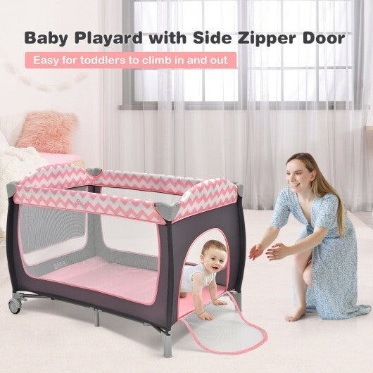 3-in-1 Portable Baby Playard with Zippered Door and Toy Bar-Blue W2B