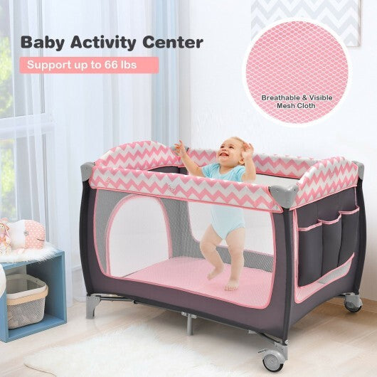 3-in-1 Portable Baby Playard with Zippered Door and Toy Bar-Blue W2B