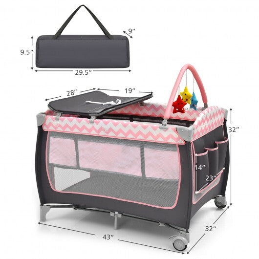 3-in-1 Portable Baby Playard with Zippered Door and Toy Bar-Blue W2B