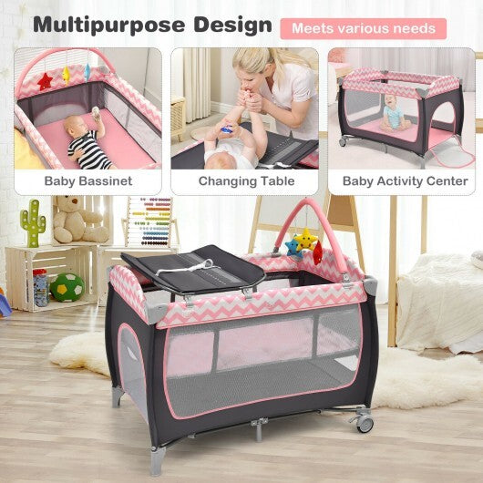 3-in-1 Portable Baby Playard with Zippered Door and Toy Bar-Blue W2B