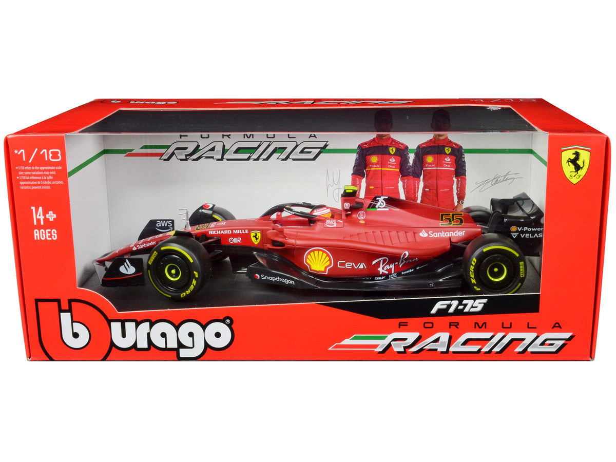 Ferrari F1-75 #55 Carlos Sainz "Ferrari Racing" Formula One F1 (2022) "Formula Racing" Series 1/18 Diecast Model Car by Bburago-0