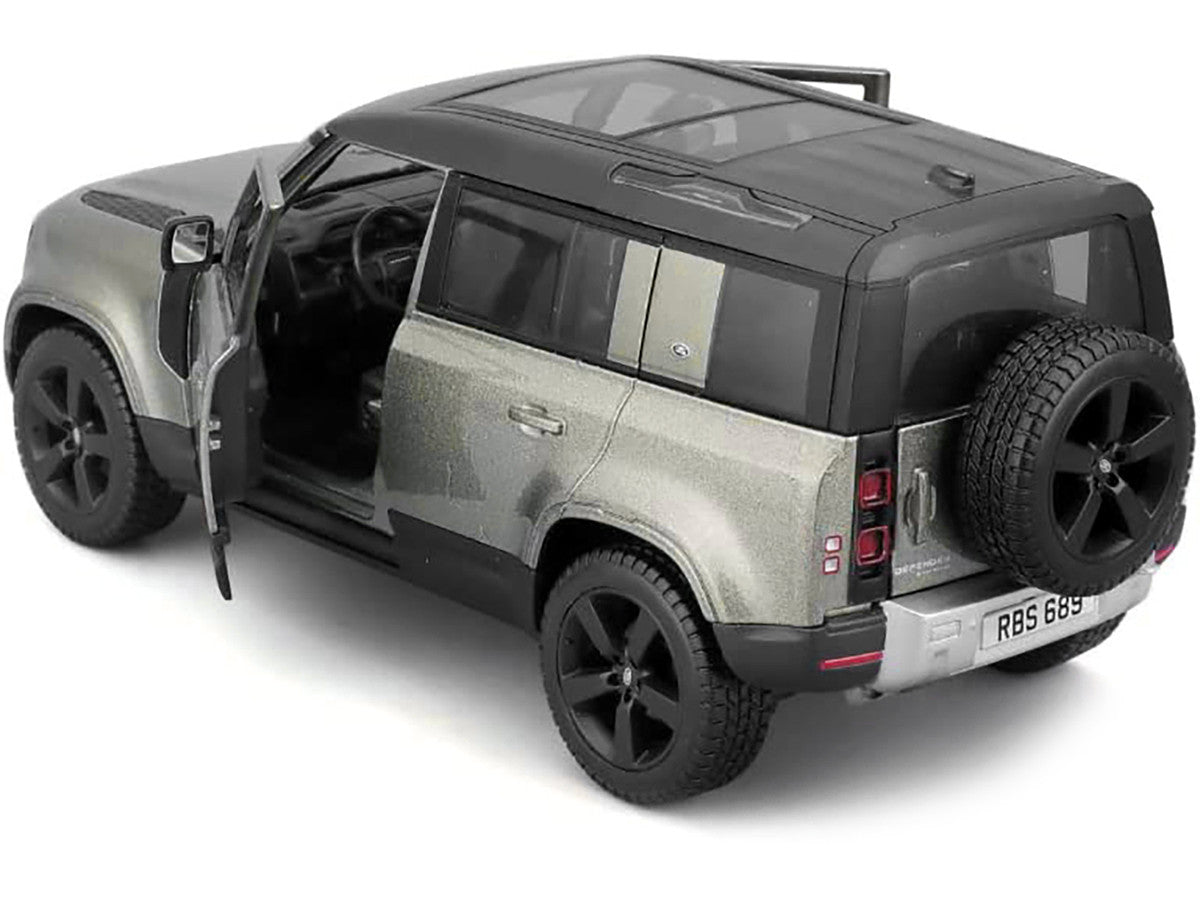 2022 Land Rover Defender 110 Green Metallic with Black Top and Sunroof 1/24 Diecast Model Car by Bburago Bburago