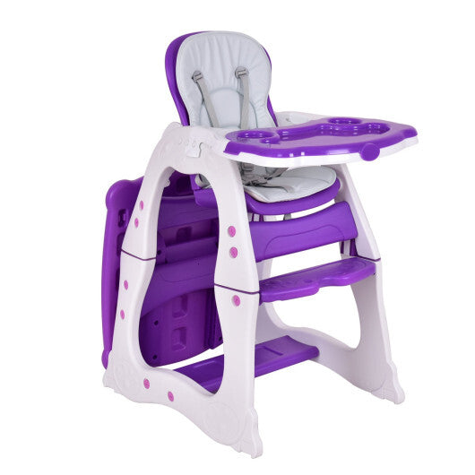 3 in 1 Infant Table and Chair Set Baby High Chair-Purple - Color: Purple W2B