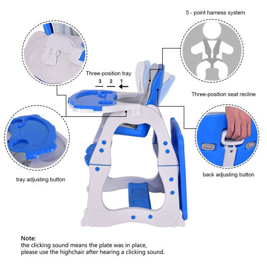 3 in 1 Infant Table and Chair Set Baby High Chair-Blue W2B