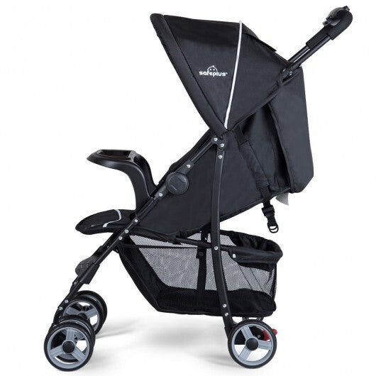 Toddler Travel Stroller for Airplane with Canopy and Adjustable Backrest-Black - Color: Black W2B