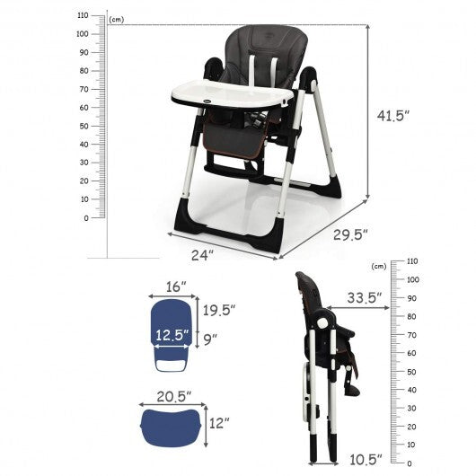 Foldable High chair with Multiple Adjustable Backrest-Black