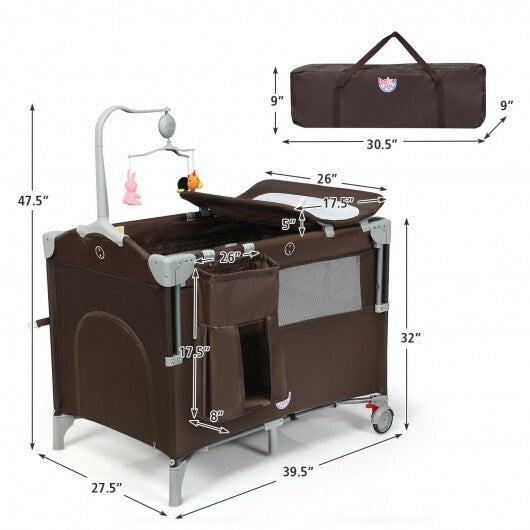 5-in-1  Portable Baby Beside Sleeper Bassinet Crib Playard with Diaper Changer-Beige