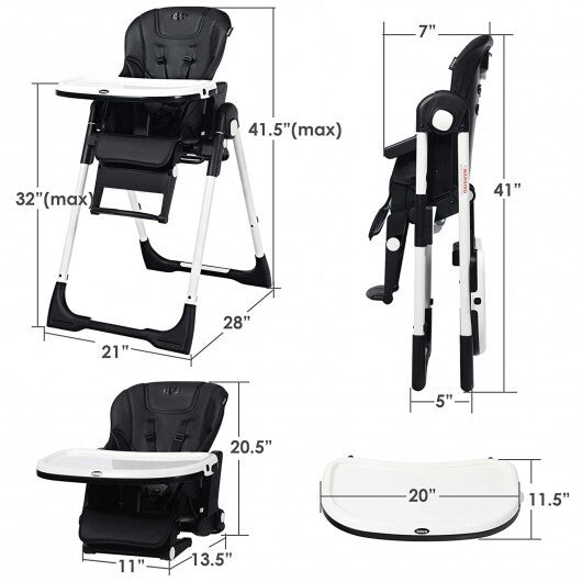 4-in-1 High Chair-Booster Seat with Adjustable Height and Recline-Black - Color: Black W2B