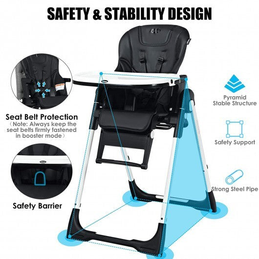 4-in-1 High Chair-Booster Seat with Adjustable Height and Recline-Black - Color: Black W2B