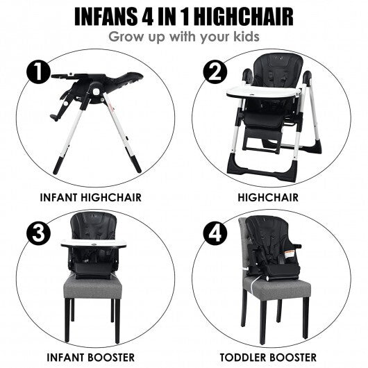 4-in-1 High Chair-Booster Seat with Adjustable Height and Recline-Black - Color: Black W2B